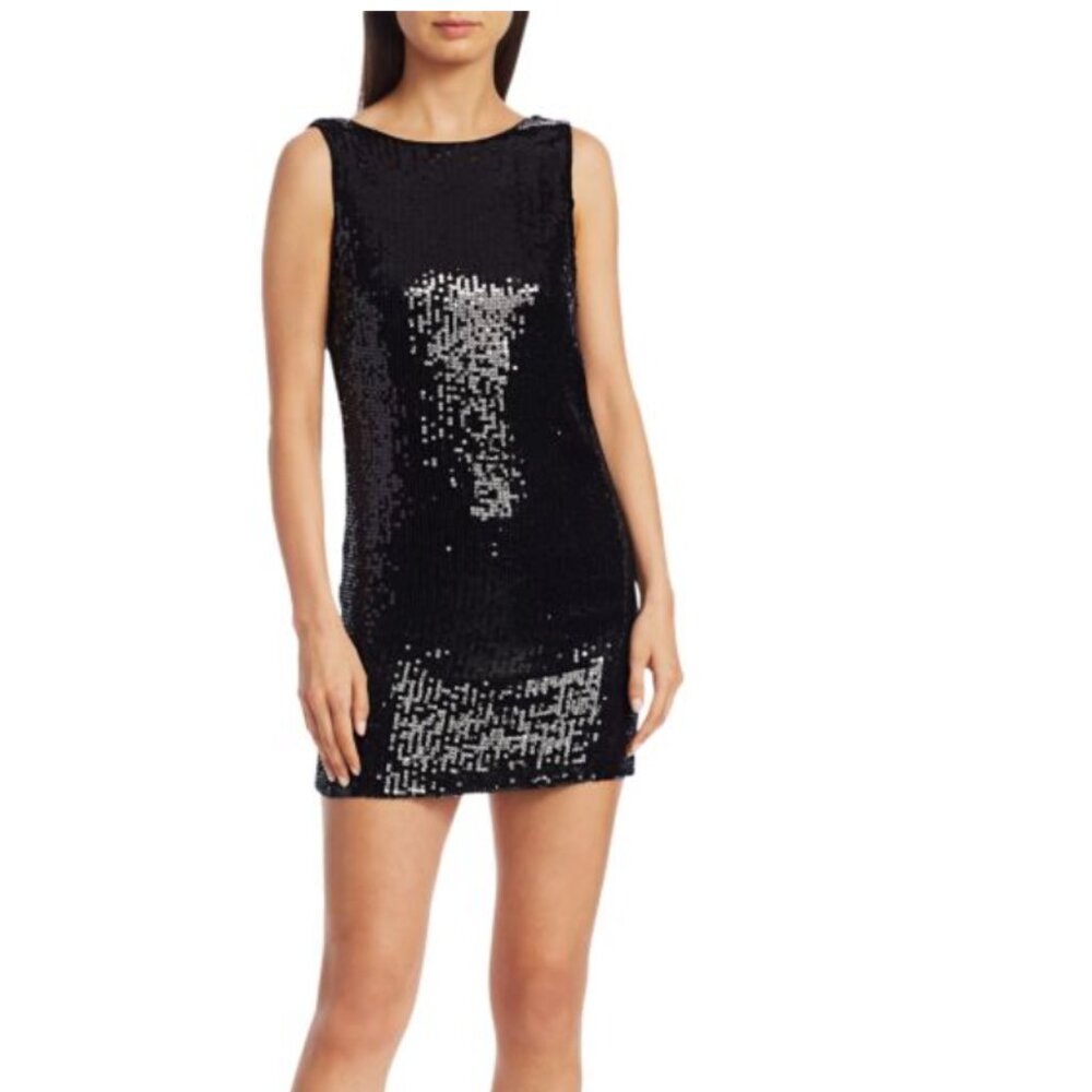 Alice + Olivia Kamryn Black Sequin Cowl Back Mini Dress